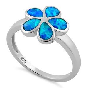 Sterling Silver Plumeria Blue Australian Opal Ring